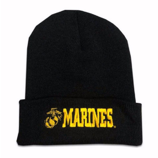 U.S. Marines USMC Emblem Black Cuffed Beanie Cap Hat