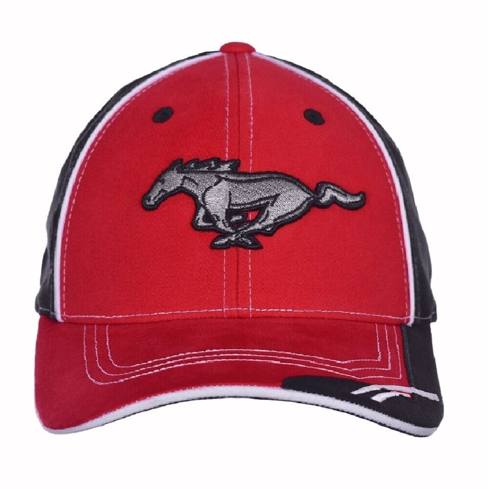 Ford Mustang Red Embroidered Running Horse Logo Cap Hat