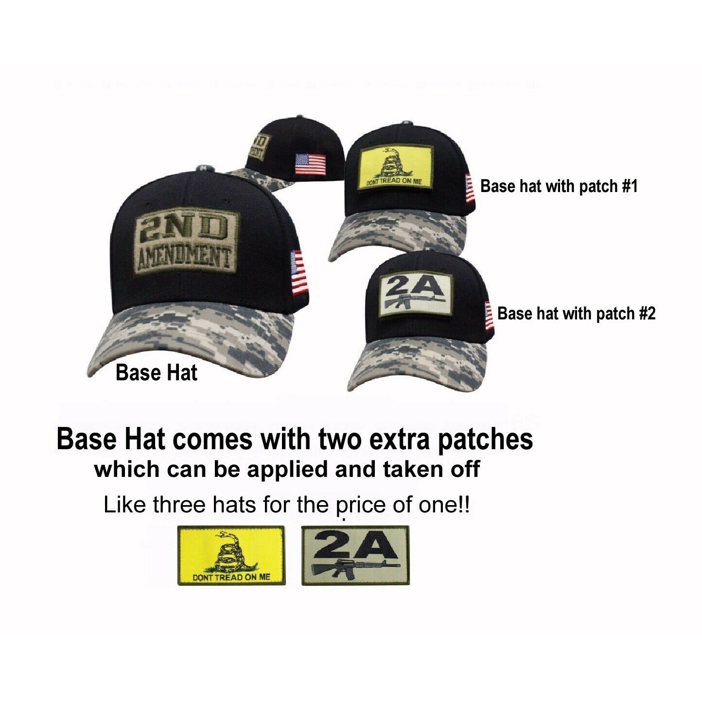 2nd Amendment Gun Rights Patch 3-In-1 Digi Camo Cap Hat