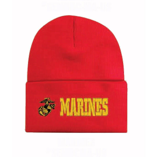 U.S. Marines USMC Emblem Cuffed Red Beanie Cap Hat