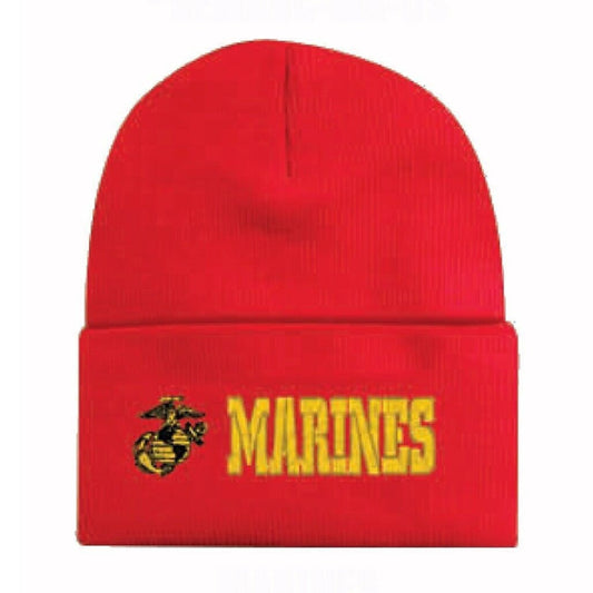 U.S. Marines USMC Emblem Cuffed Red Beanie Cap Hat