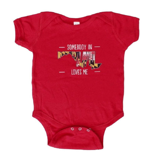 Somebody In Maryland Loves Me Red Baby Infant Jersey Romper One-Piece Snap Jumper Bodysuit