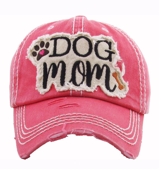 Dog Mom Distressed Hot Pink Cap Hat