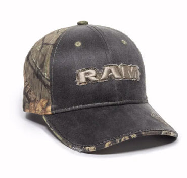 RAM Logo Patch Mosssy Oak Distressed Style Camo Cap Hat