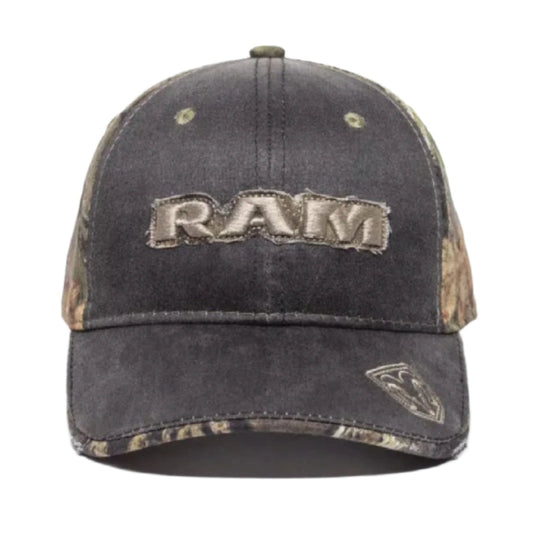 RAM Logo Patch Mosssy Oak Distressed Style Camo Cap Hat
