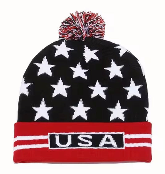 U.S.A. Stars and Stripes Cuffed Beanie Cap Hat