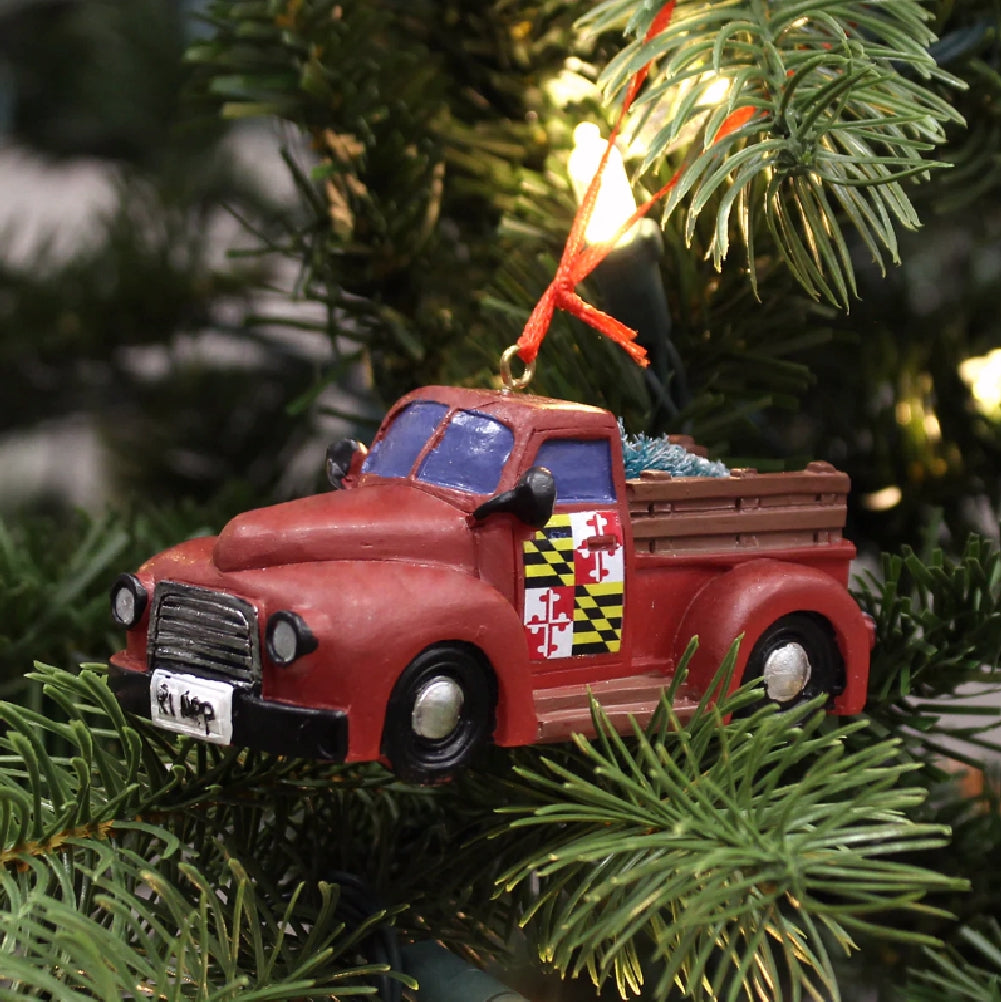 Maryland Flag Truck With Holiday Tree Ornament
