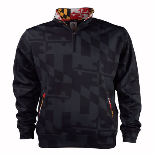 Maryland Ghosted Flag Quarter Zippered Pocketed Black Pullover Jacket