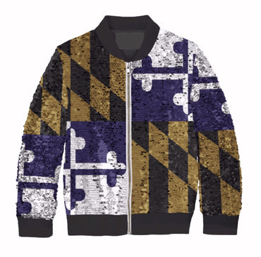 Route One Maryland Flag Purple and Gold Sequinned Zippered Jacket