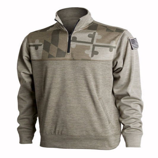 Maryland Flag Tribute Quarter Zippered Pocketed Olive Pullover Jacket