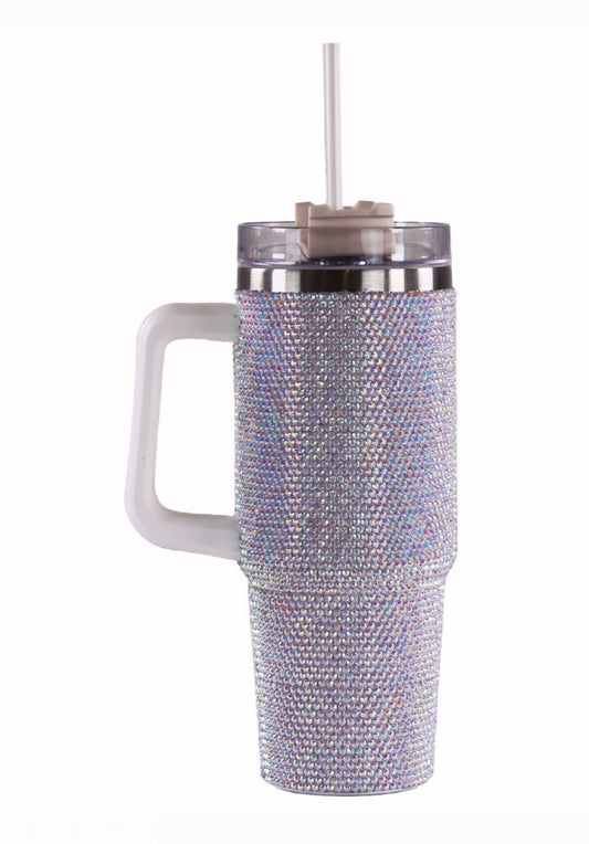 Simply Southern 30 oz Large Sequined Stainless Tumbler Travel Mug – White