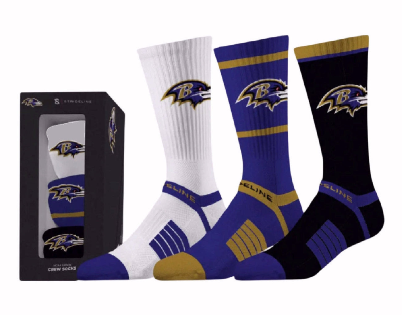 Baltimore Ravens NFL Licensed Crew Socks Football Set (Gift Box of 3 Socks)