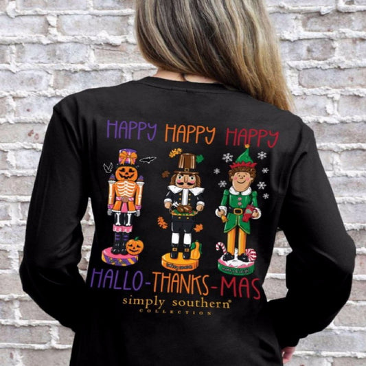 Simply Southern Happy Everything Holidays Long Sleeve T-Shirt Crew Top