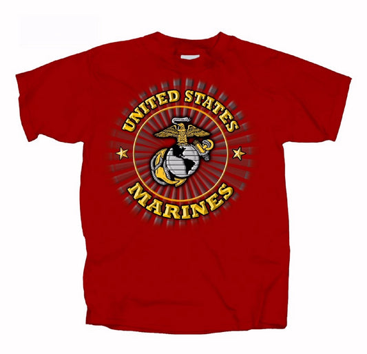 U.S. Marines USMC Shield Logo Burst Red Short Sleeve T-Shirt