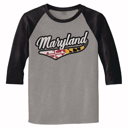 Maryland Flag Script 3/4 Sleeve Sport Style T-Shirt