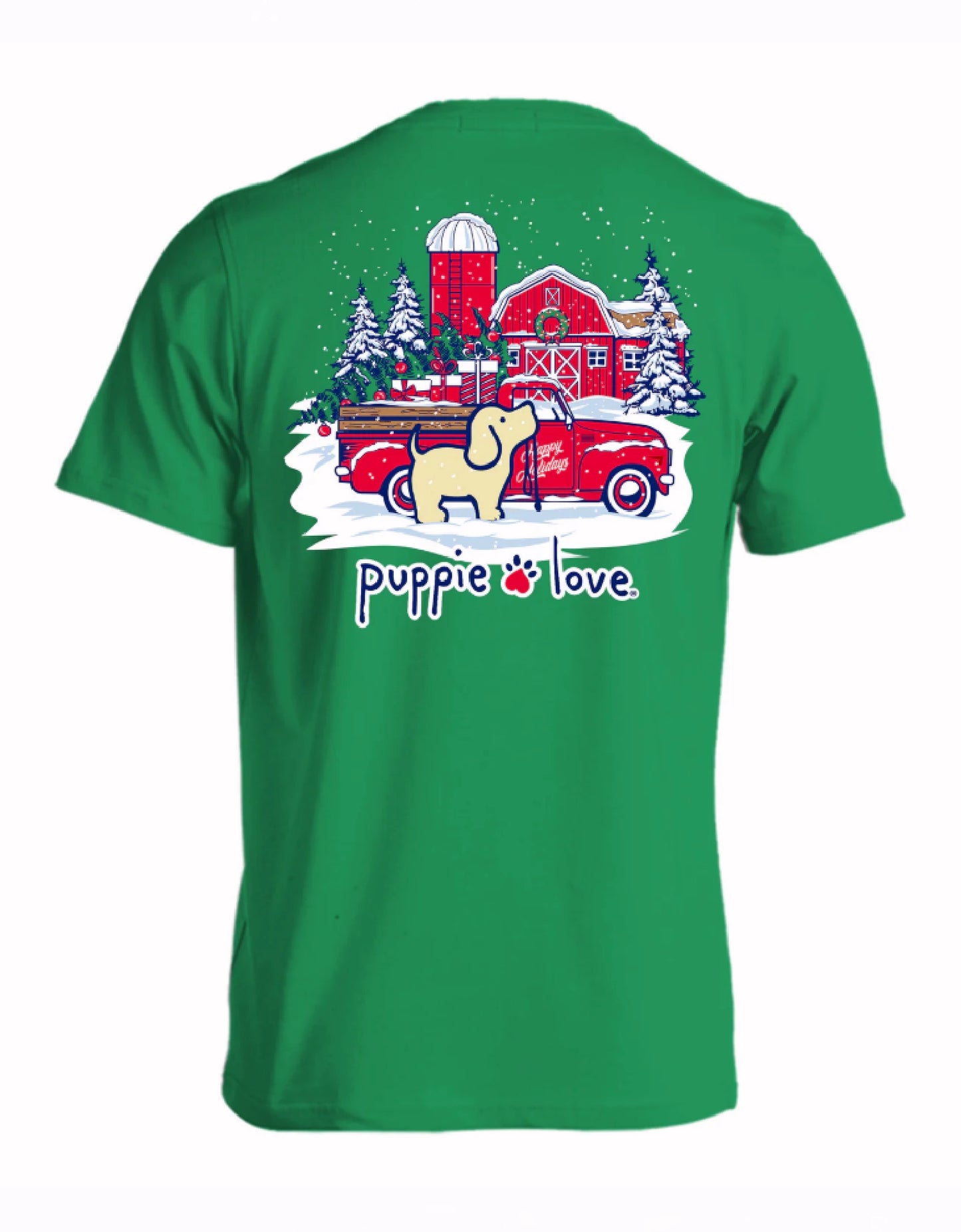 Puppie Love Happy Holidays Christmas Tree and Gifts Short Sleeve T-Shirt