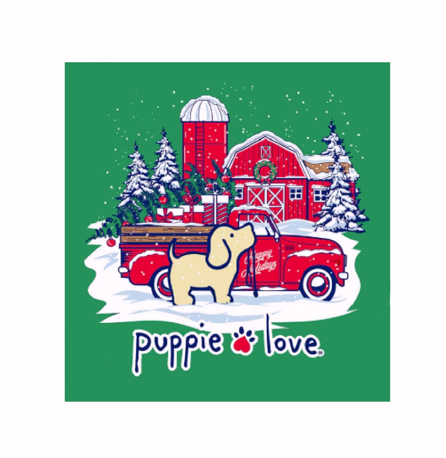 Puppie Love Happy Holidays Christmas Tree and Gifts Short Sleeve T-Shirt