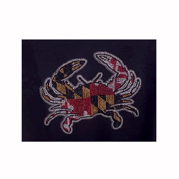 Maryland Flag Crab Rhinestone Woman's V-Neck Short Sleeve Sleeve T-Shirt