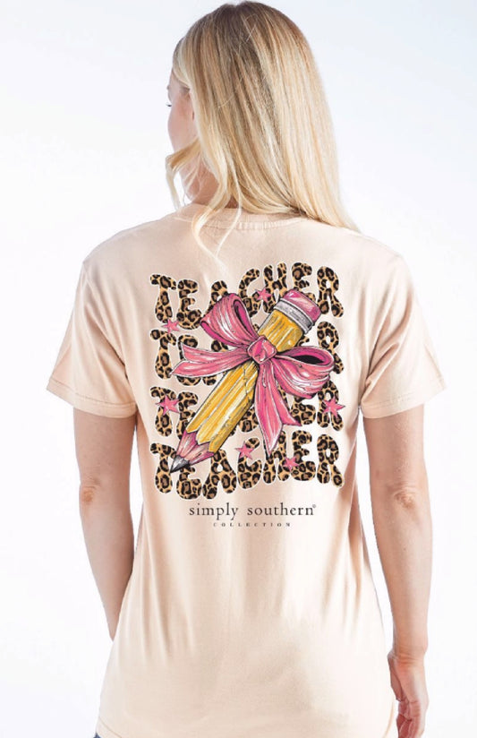Simply Southern Teacher Bow and Pencil Short Sleeve T-Shirt