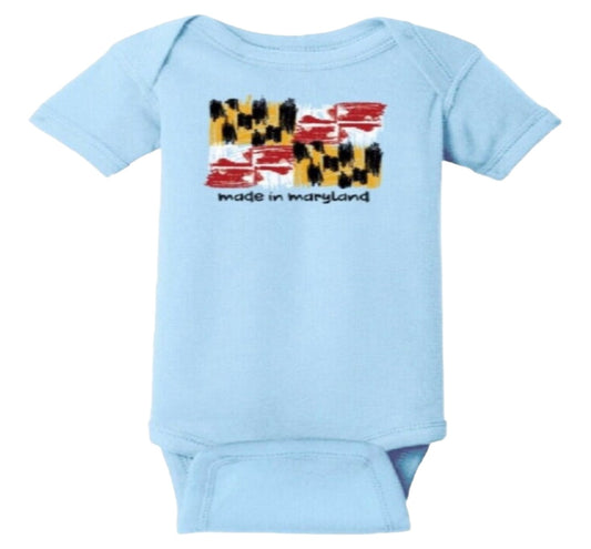 Made In Maryland Crayon Flag Baby Infant Jersey Romper One-Piece Snap Jumper Bodysuit