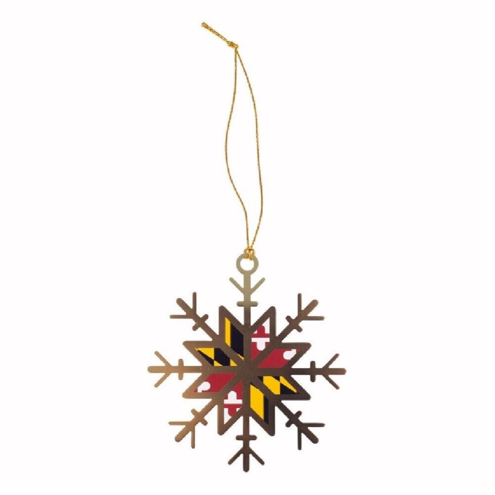 Maryland Flag Snowflake Brass Holiday Tree Ornament