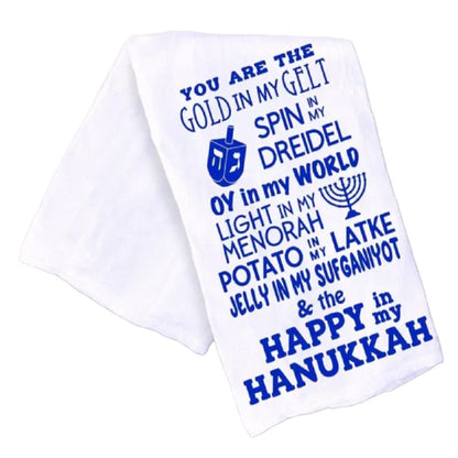 Gelt, Dreidel, Latkes, All Things Hanukkah Chanukah Kitchen Towel