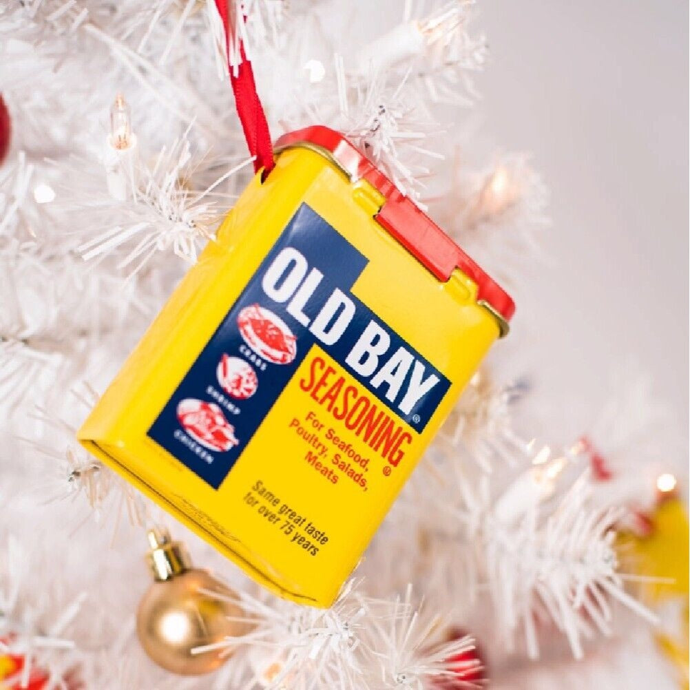 Old Bay Can Tin Metal With Working Lid Holiday Tree Ornament