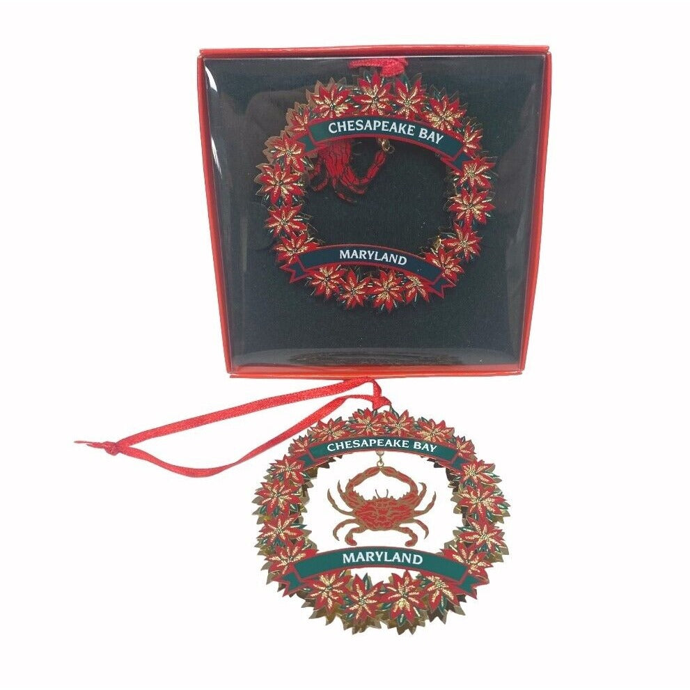 Maryland Classic Chesapeake Bay Wreath And Crab Metal Holiday Tree Ornament