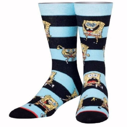 SpongeBob Crazy Face Blue/Black Stripes Crew Socks