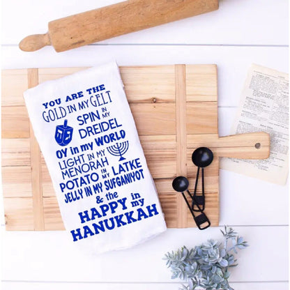 Gelt, Dreidel, Latkes, All Things Hanukkah Chanukah Kitchen Towel