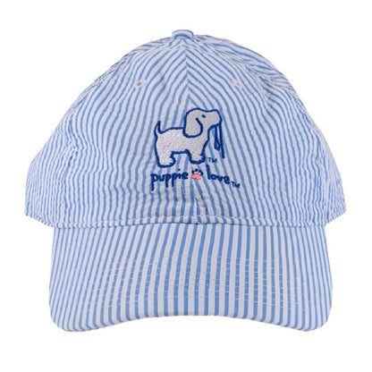 Puppie Love Dog Seersucker Blue Striped Cap Hat