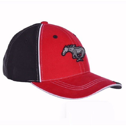 Ford Mustang Red Embroidered Running Horse Logo Cap Hat