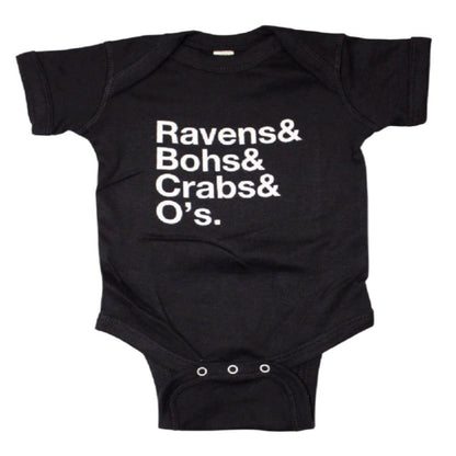 Ravens Bohs Crabs Os Maryland Crab Black Baby Infant Jersey Romper One-Piece Snap Jumper Bodysuit