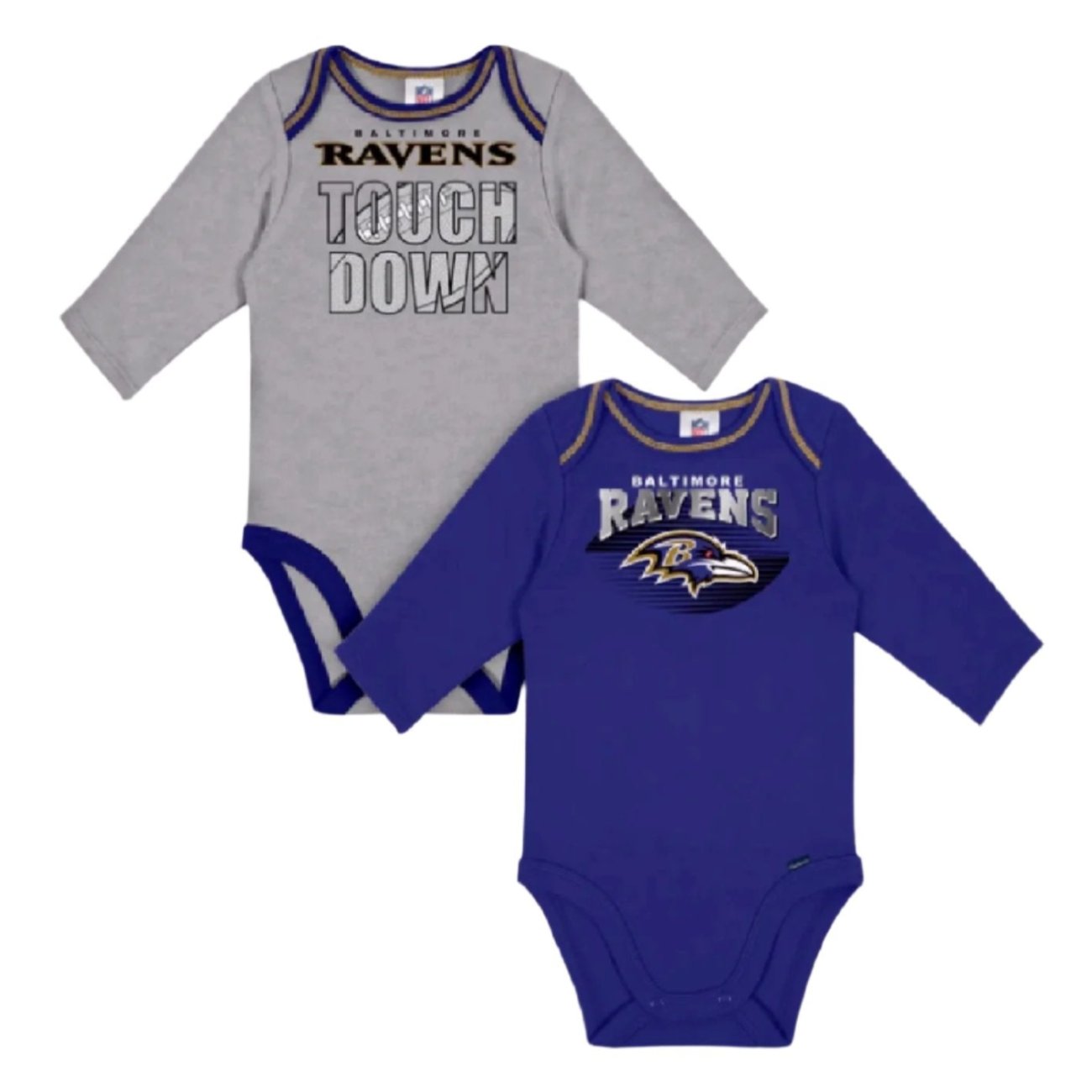 Baltimore Ravens Gerber 2-Pack of Long Sleeve Baby Jersey Romper One-Piece Bodysuits