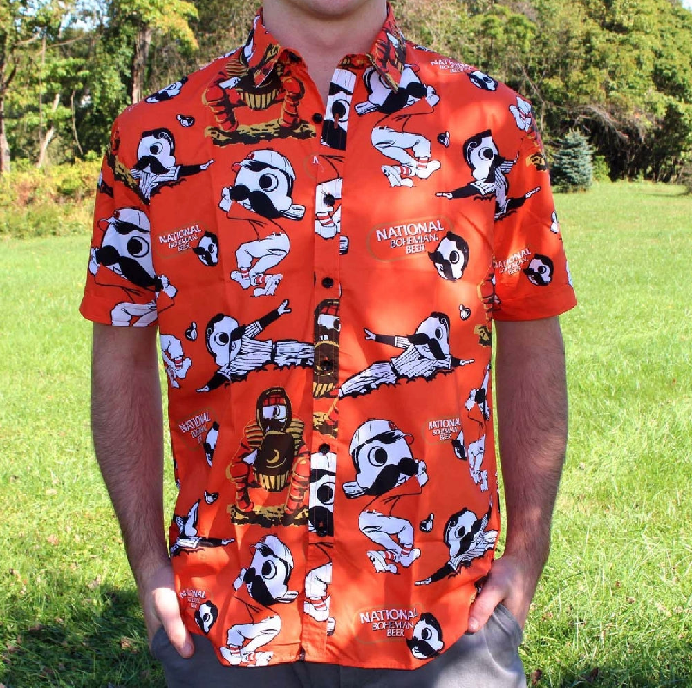 Natty Boh National Bohemian Beer Baseball Players Hawaiian Style Dress Shirt