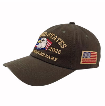 United States Eagle and Flag 250th Anniversary 1776 to 2026 Embroidered Olive Cap Hat