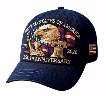 U.S.A. 250th Anniversary Eagle Statue of Liberty Bell Embroidered Blue Cap Hat