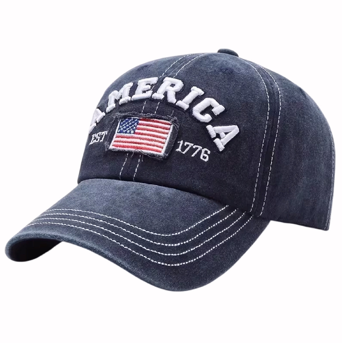 Hat Rack 1776 America Flag Established 1776 Embroidered Brushed Blue Cap Hat – Red ...