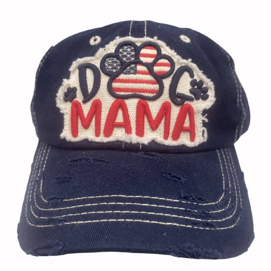 Dog Mama Distressed Blue Cap Hat