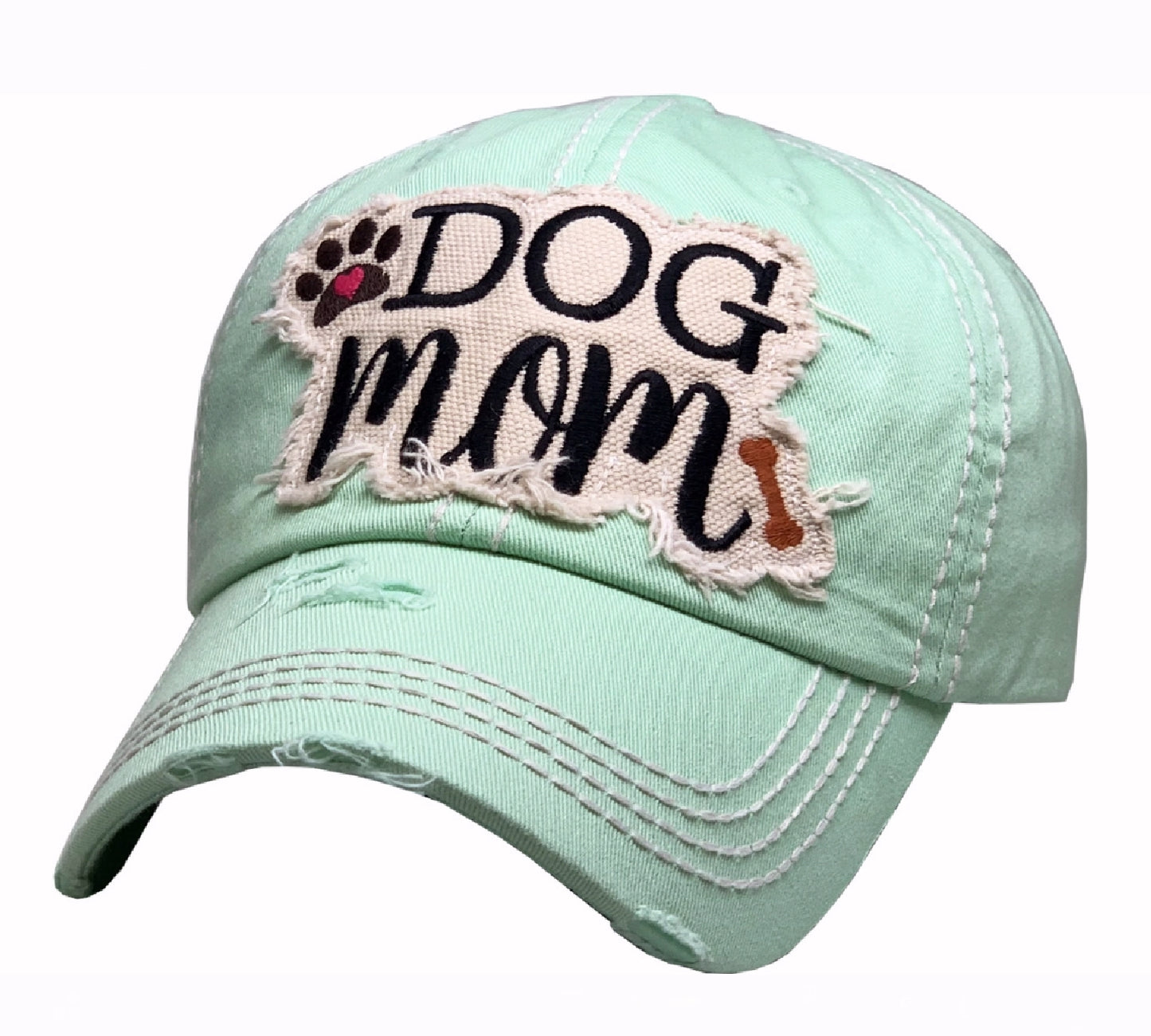 Dog Mom Distressed Aqua Green Cap Hat