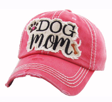 Dog Mom Distressed Hot Pink Cap Hat