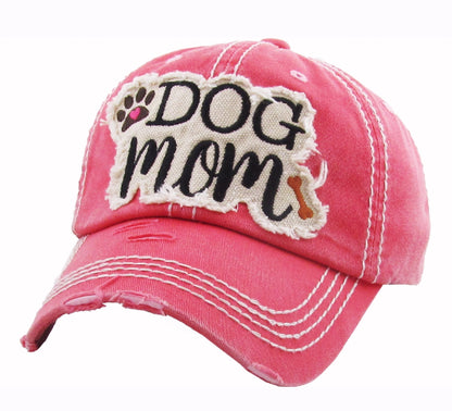 Dog Mom Distressed Hot Pink Cap Hat