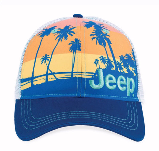 Jeep Beach Sunset Embroidered Mesh Cap Hat