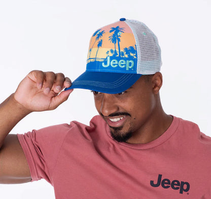 Jeep Beach Sunset Embroidered Mesh Cap Hat