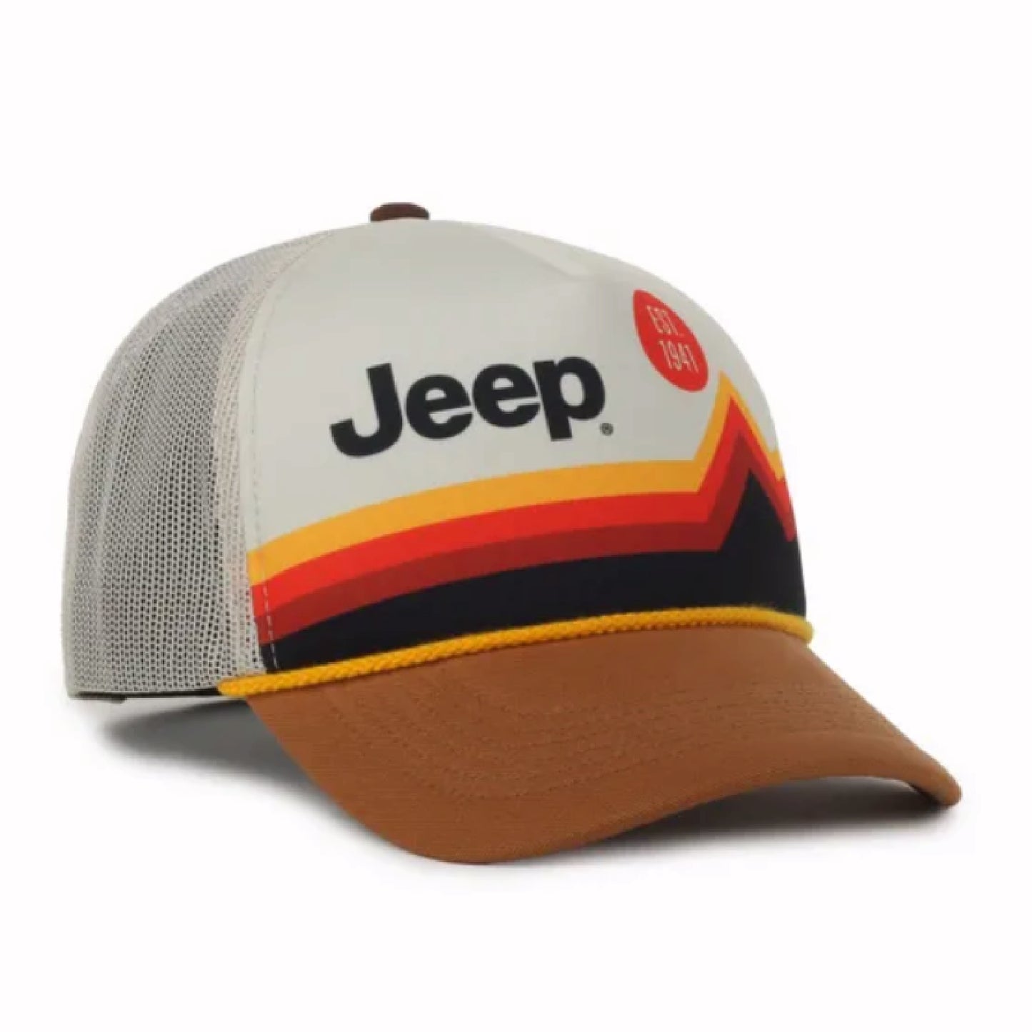 Jeep Mountain Sunrise Stripe Mesh Cap Hat