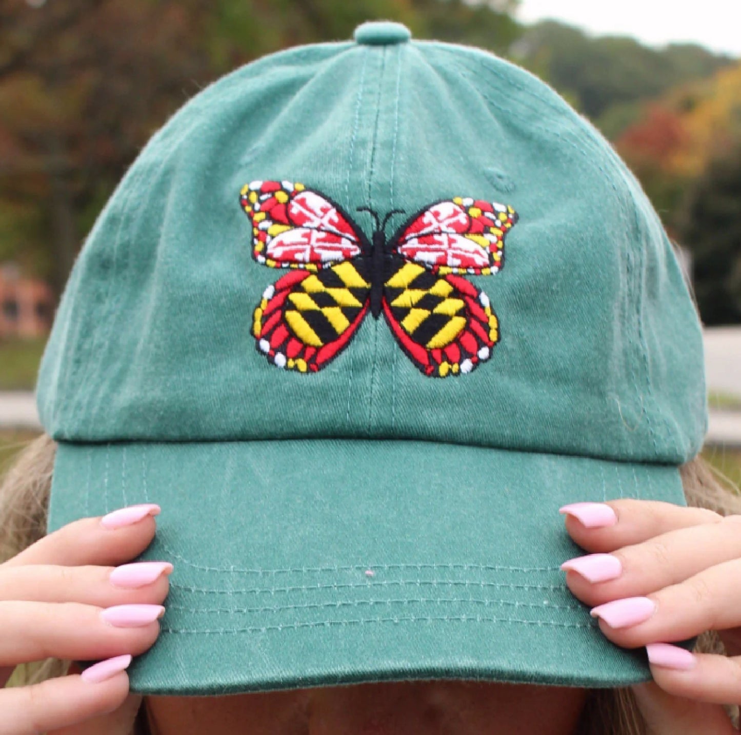 Maryland Flag Embroidered Butterfly Cap Hat