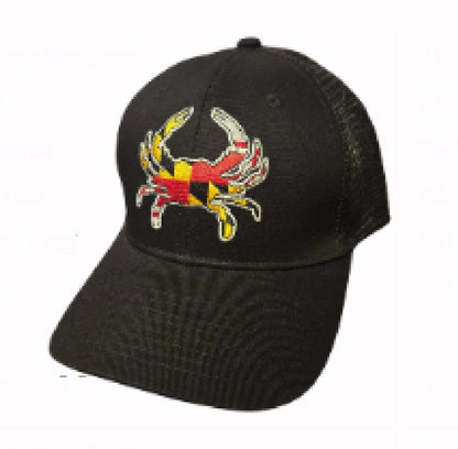 Maryland Flag Crab Embroidered Patch Mesh Black Cap Hat