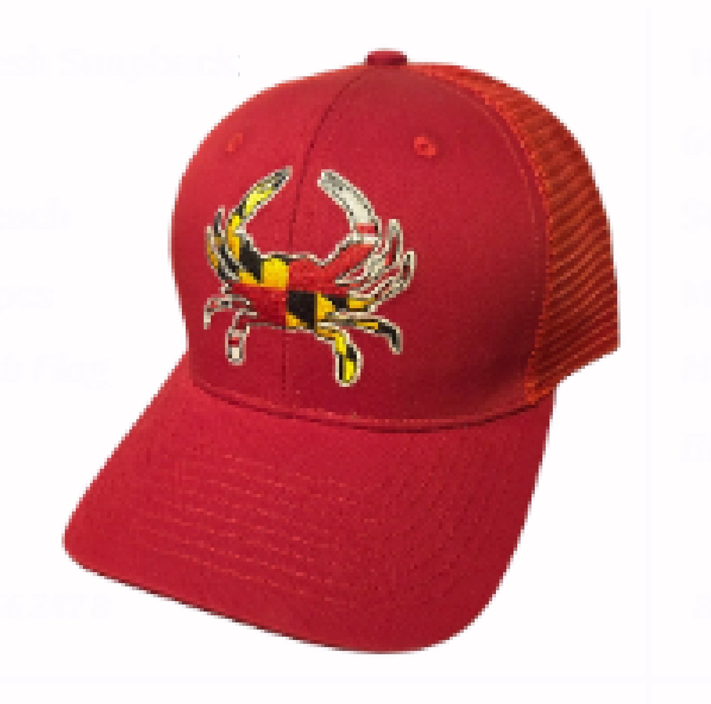 Maryland Flag Crab Embroidered Patch Mesh Red Cap Hat