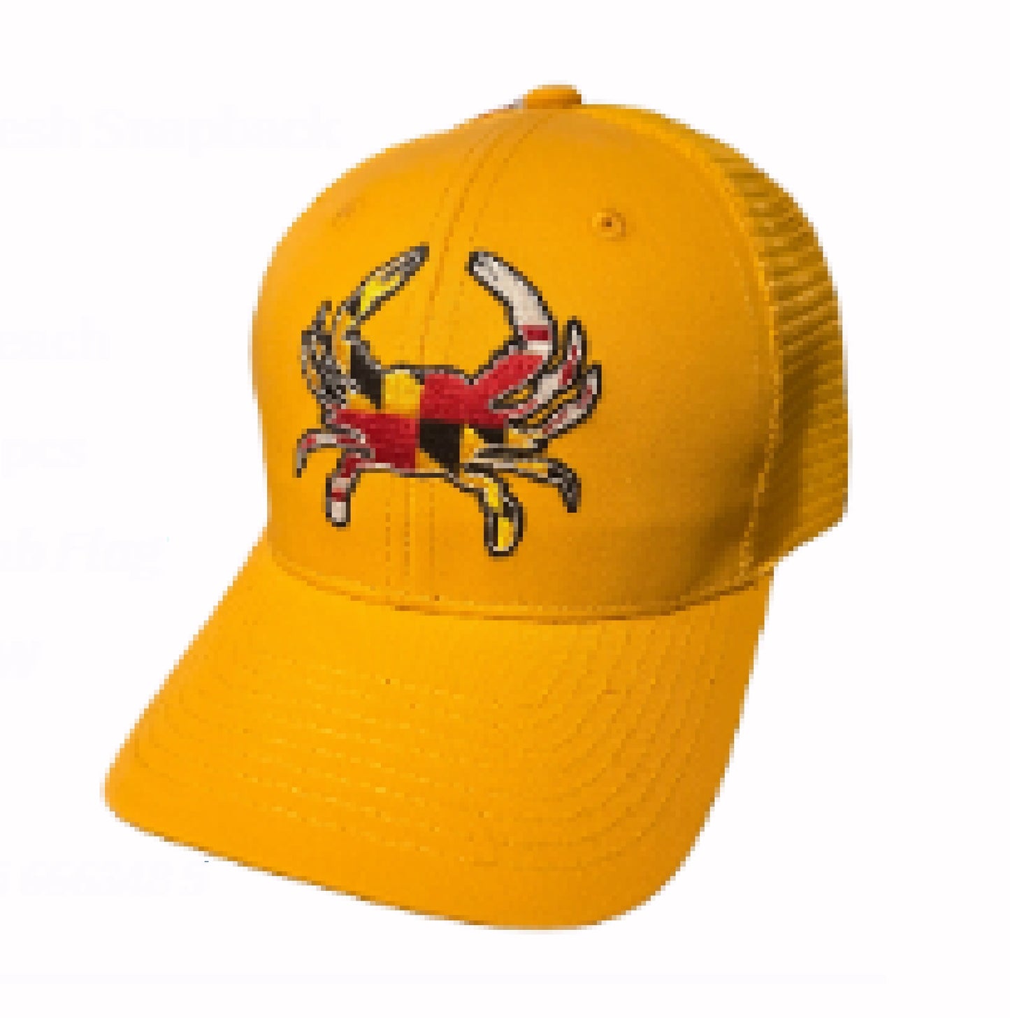 Maryland Flag Crab Embroidered Patch Mesh Yellow Cap Hat