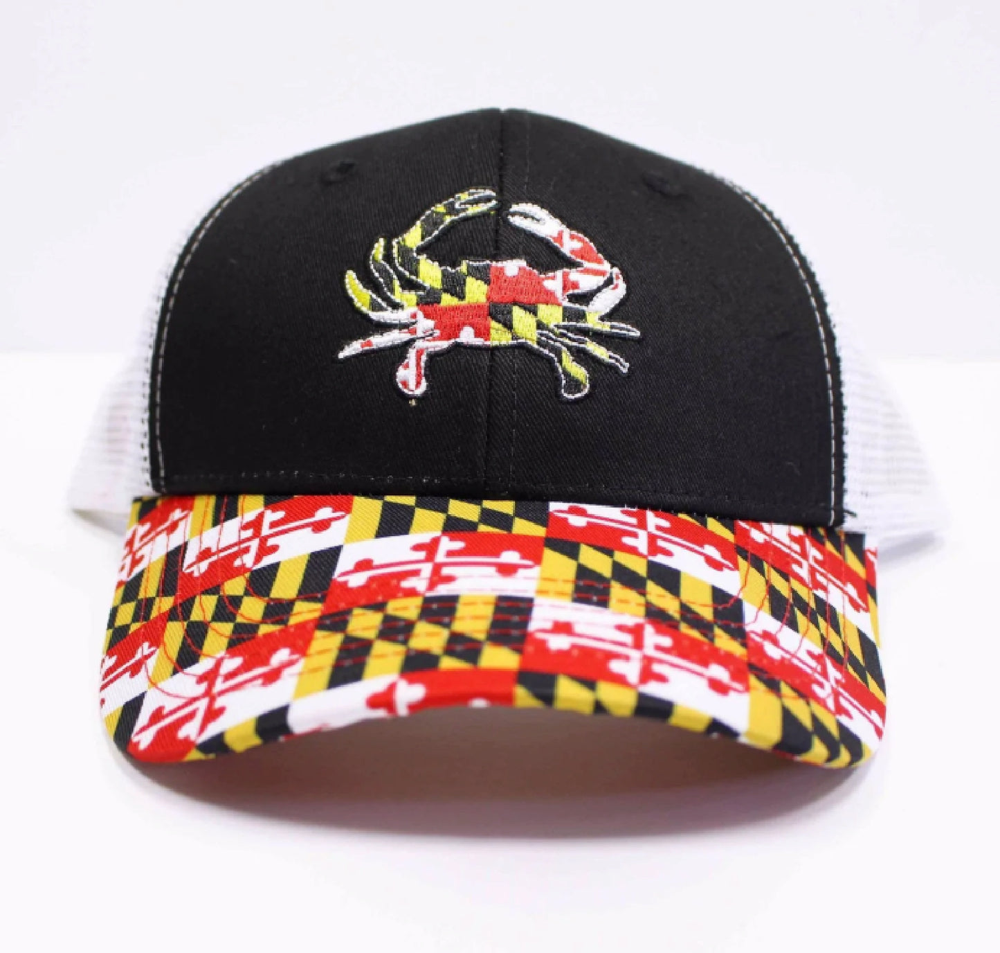 Maryland Flag Embroidered Crab and Flag Brim Mesh Back Cap Hat